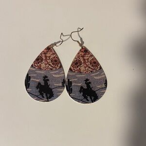 Western Teardrop Earrings with Cowboy Design